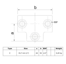Dessin technique d''un raccord en T avec indications de dimensions et de poids