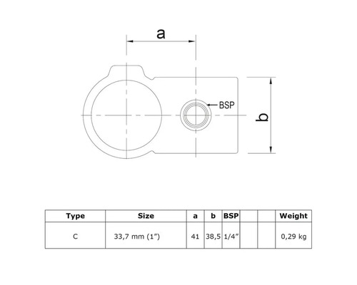 Technische Zeichnung des Typs C mit den Maßen 33,7 mm