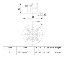 Dessin technique de type C, taille 33,7 mm, 1/4 pouce BSP, poids 0,44 kg