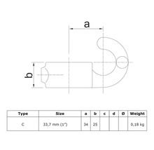 Dessin technique d''un crochet de type C avec des dimensions de 33,7 mm et un poids de 0,18 kg.
