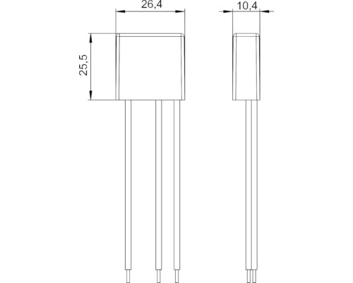 Dessin technique d''un composant électronique avec des indications de dimensions.