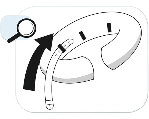 Illustration d''un appui-tête réglable avec une loupe et une flèche pour souligner la capacité d''adaptation.
