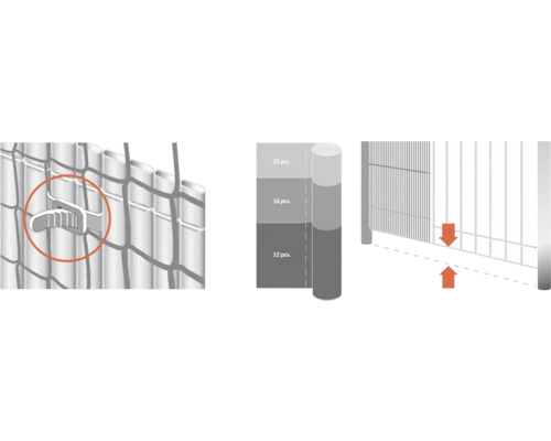 Illustration d''un écran d''intimité avec instructions de montage et quantités.