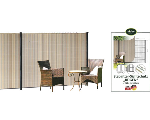 Sichtschutzzaun mit Sitzgruppe und Videx Garden Logo