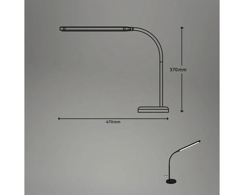 Technische Zeichnung einer Schreibtischleuchte mit den Maßen 470 mm und 370 mm.