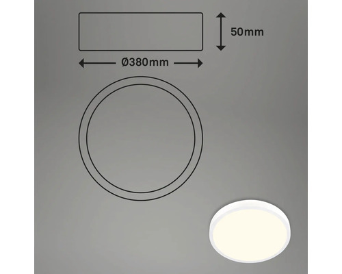 Technische Zeichnung einer Deckenleuchte mit Durchmesser 380 Millimeter und Höhe 50 Millimeter