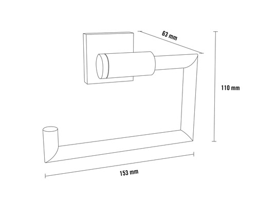 Image d''un porte-papier toilette avec les dimensions 63 mm, 110 mm et 153 mm.