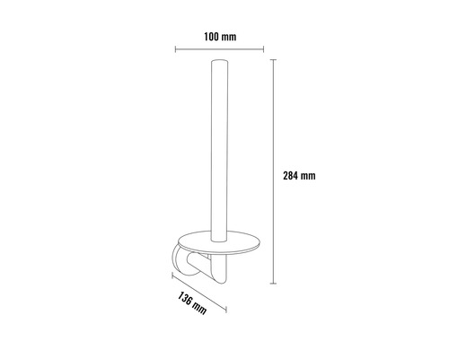 Schéma technique d''un porte-papier toilette avec des dimensions de 100 mm, 284 mm et 136 mm.