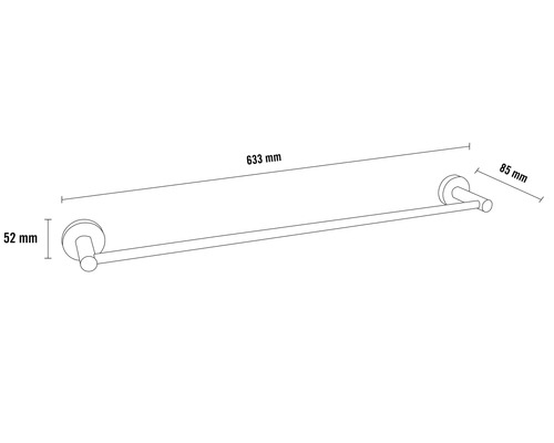 Handtuchhalter mit den Maßen 633 mm Länge, 52 mm Höhe und 85 mm Tiefe.