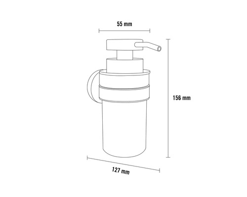 Technische Zeichnung eines Seifenspenders mit Maßangaben