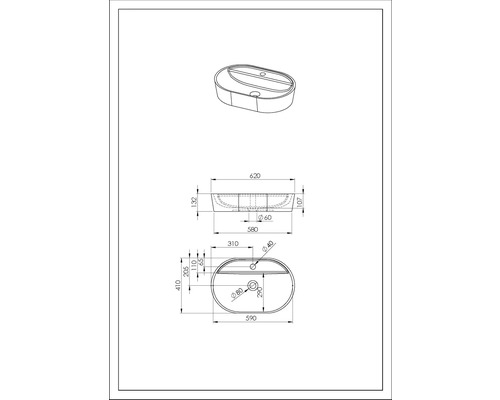 Schéma d''un lavabo à poser avec dimensions