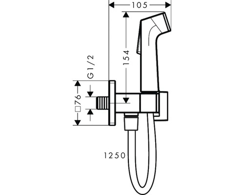 Technische Zeichnung einer Bidet-Brause mit den Maßen 105, 154, 76 und 1250 Millimeter.
