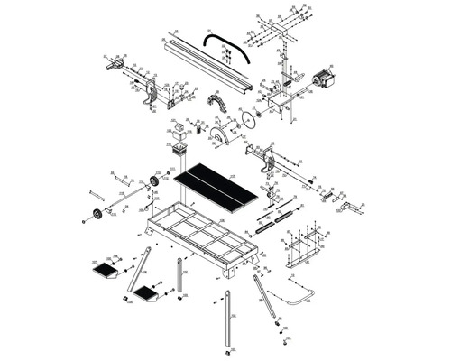 Vue éclatée d''une machine à découper les carreaux avec pièces détachées