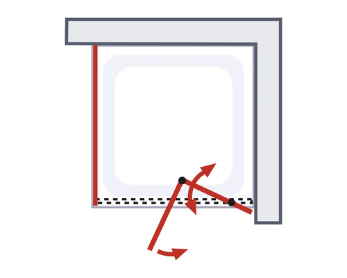 Schéma d''un rideau de douche pivotant