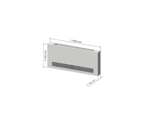 Convecteur de sol avec les dimensions longueur 1000 mm, hauteur 450 mm et profondeur 115 mm