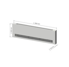 convecteur de sol avec les dimensions suivantes : longueur 1500 mm, hauteur 450 mm et profondeur 115 mm