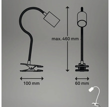 Technische Zeichnung einer Klemmleuchte mit den Maßangaben: Maximale Höhe 460 Millimeter, Klemmbreite 100 Millimeter und 60 Millimeter.