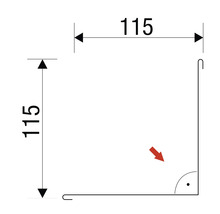 Technische Zeichnung einer Ecke mit den Maßen 115 x 115 Millimeter