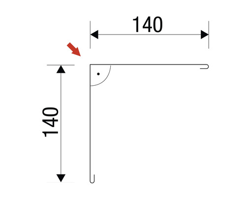 Technische Zeichnung eines Winkels mit Maßangaben 140 x 140