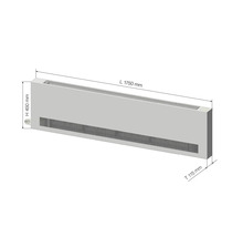 Convecteur de sol avec des dimensions de 1750 mm de longueur, 450 mm de hauteur et 115 mm de profondeur.