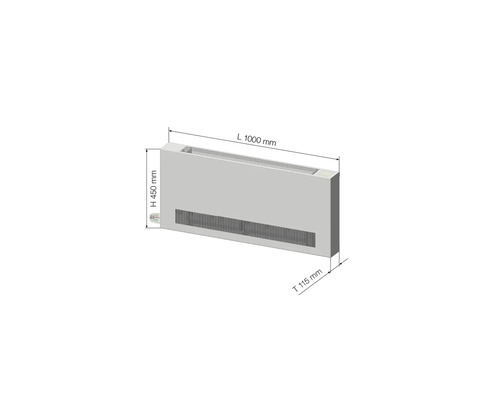Bodenkonvektor mit den Maßen Länge 1000 mm, Höhe 450 mm, Tiefe 115 mm.