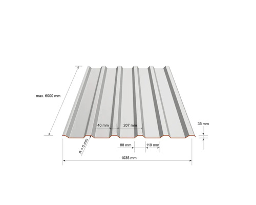 Tôle profilée avec indications de dimensions