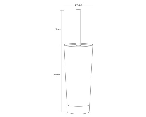 Technische Zeichnung einer WC-Garnitur mit den Maßen 226 mm Höhe, 121 mm Bürstenlänge und 95 mm Durchmesser