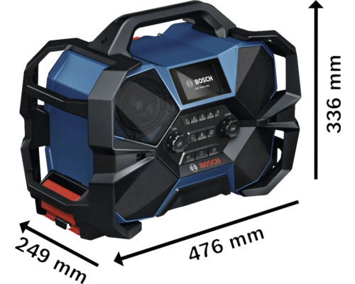 Bosch Radio Baustellenradio mit den Abmessungen 476 mal 249 mal 336 Millimeter