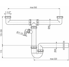 Schéma technique d''un siphon avec indication des dimensions