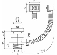 Dessin technique d''un siphon avec dimensions