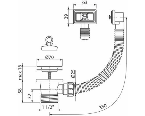 Dessin technique d''un siphon avec dimensions