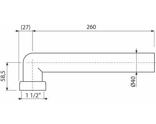 Technische Zeichnung eines Siphons mit Maßangaben.