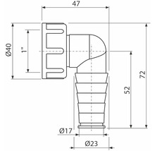Dessin technique d''un connecteur coudé avec dimensions
