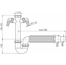 Schéma technique d''un siphon avec raccord d''appareil et indications de dimension