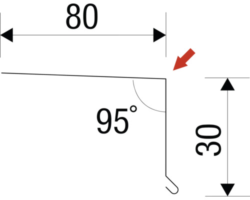 Schéma technique d''une cornière avec des dimensions de 80 sur 30 millimètres et un angle de 95 degrés.
