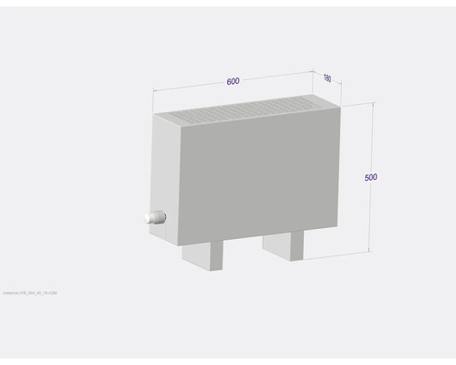 Abbildung eines Heizkörpers mit Abmessungen 600 x 180 x 500 mm