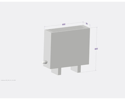 Radiateur avec des dimensions de 600 x 600 x 180 millimètres