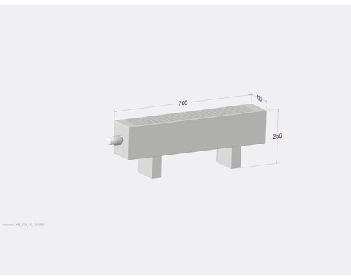 Schemazeichnung einer Heizkörperbank mit den Maßen 700 x 130 x 250 mm