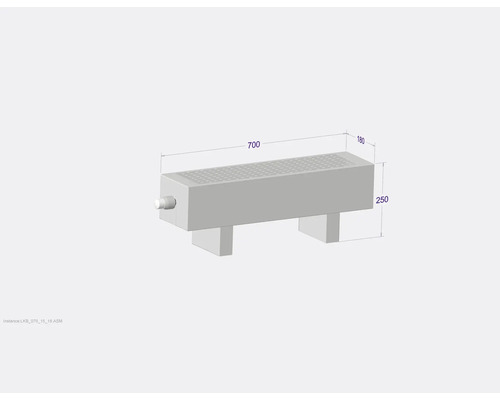 Représentation d''un radiateur avec les dimensions 700 x 180 x 250 mm