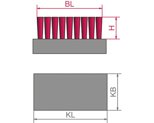 Illustration einer Bürste mit Maßangaben