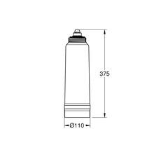 Technische Zeichnung eines Wasserfilters mit den Maßen 375 mm Höhe und 110 mm Durchmesser