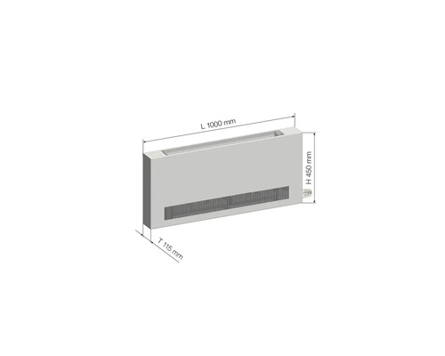 Bodenkonvektor mit den Maßen 1000 mm Länge, 450 mm Höhe und 115 mm Tiefe.