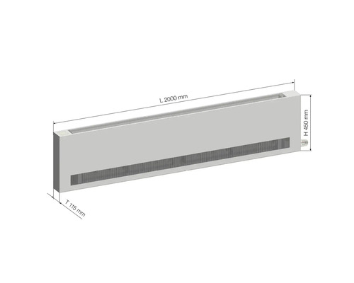 Bodenkonvektor mit den Maßen Länge 2000 mm, Höhe 450 mm und Tiefe 115 mm.