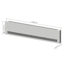 Konvektorheizkörper mit den Maßen 2000 mm Länge, 450 mm Höhe und 115 mm Tiefe.