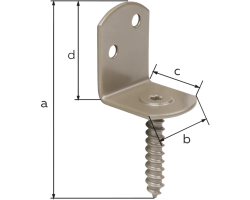 Equerre avec vis et indications de dimension