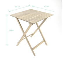 Quadratischer Klapptisch aus Holz, 60 mal 60 Zentimeter Tischplatte, 74 Zentimeter hoch