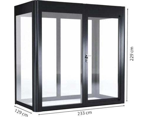 Vitrine d''exposition de dimensions 229 x 233 x 129 centimètres