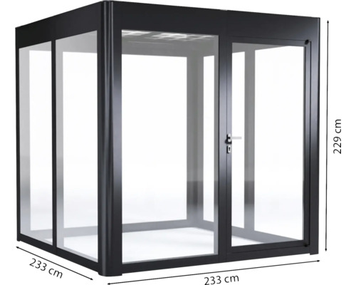 Cabine avec portes en verre et cadre en aluminium, 233 x 233 x 229 cm