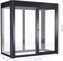 Gartenpavillon aus Aluminium mit Glas, 233 mal 129 mal 229 Zentimeter
