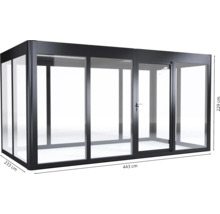 Glashaus mit Tür und den Maßen 443, 229 und 233 Zentimeter
